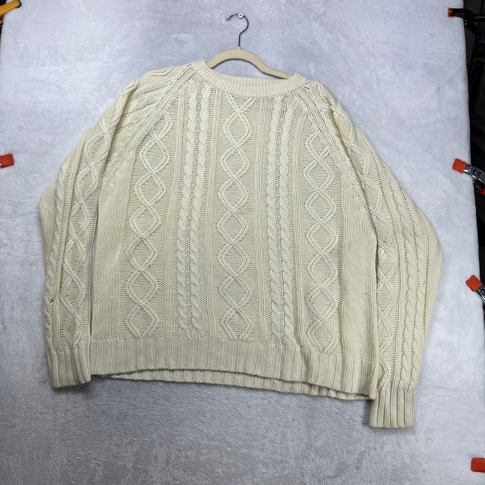 Vintage Mervyn's Cable Knit Sweater Men's Ivory Crewneck Long Sleeve Cottagecore
